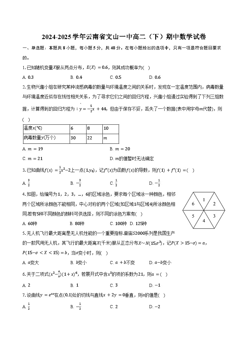 2024-2025学年云南省文山一中高二（下）期中数学试卷（含答案）第1页