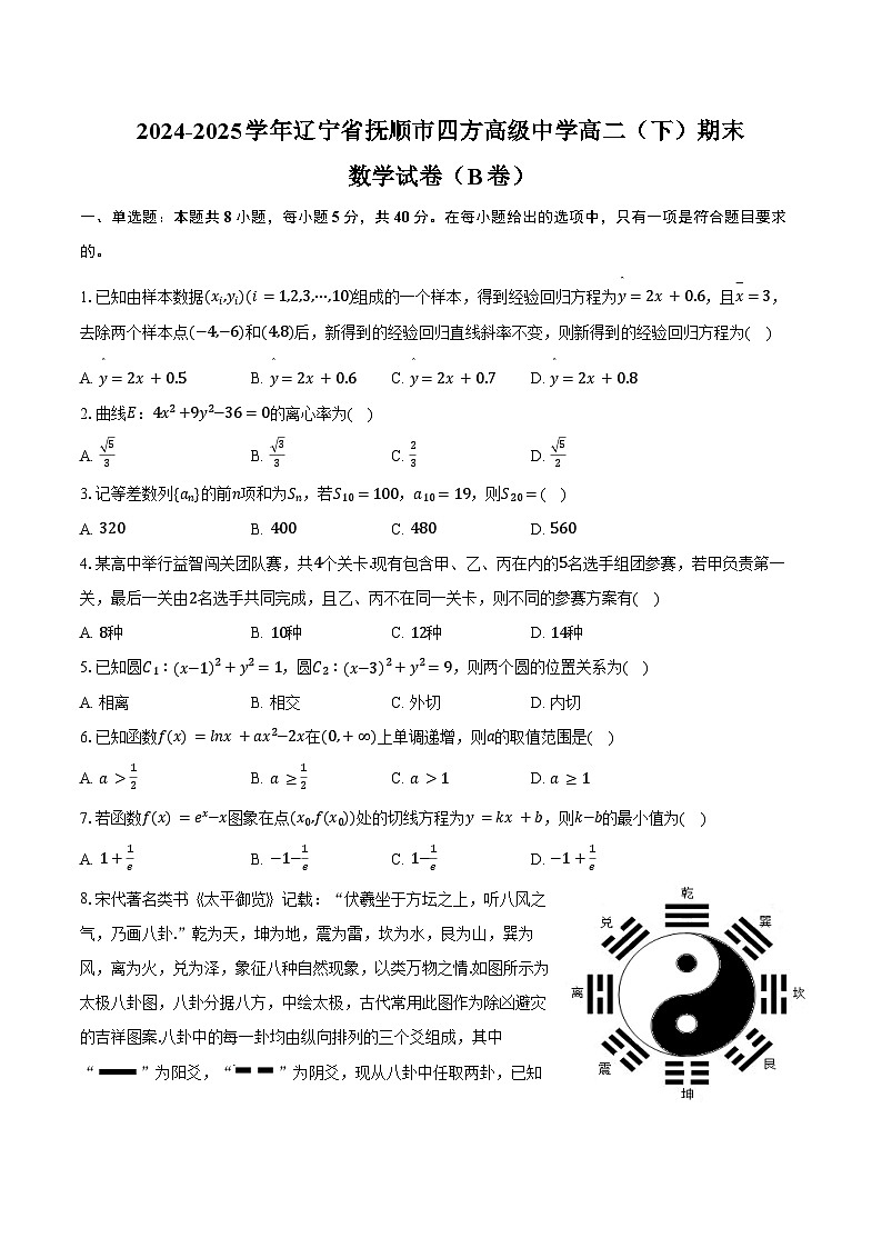 2024-2025学年辽宁省抚顺市四方高级中学高二（下）期末数学试卷（B卷）（含解析）第1页