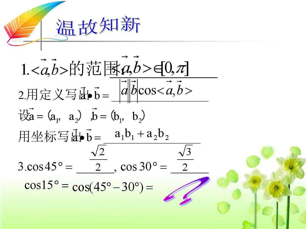人教课标B版高中数学必修4 3-1-1《两角和与差的余弦》 课件第2页