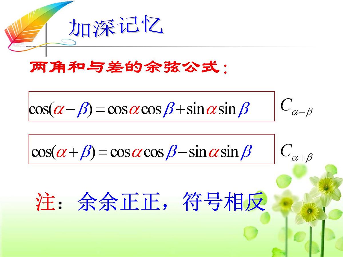 人教课标B版高中数学必修4 3-1-1《两角和与差的余弦》 课件第7页