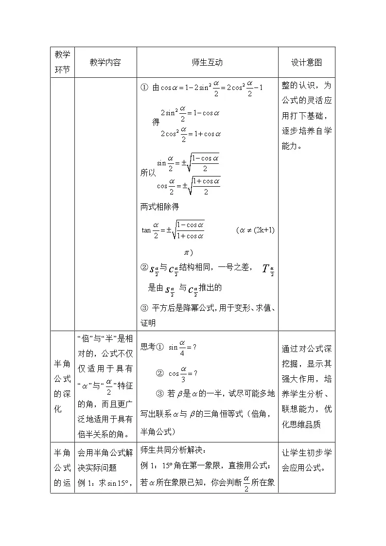 人教课标B版高中数学必修4 3-2-2《半角的正弦、余弦和正切》表格式教案第2页