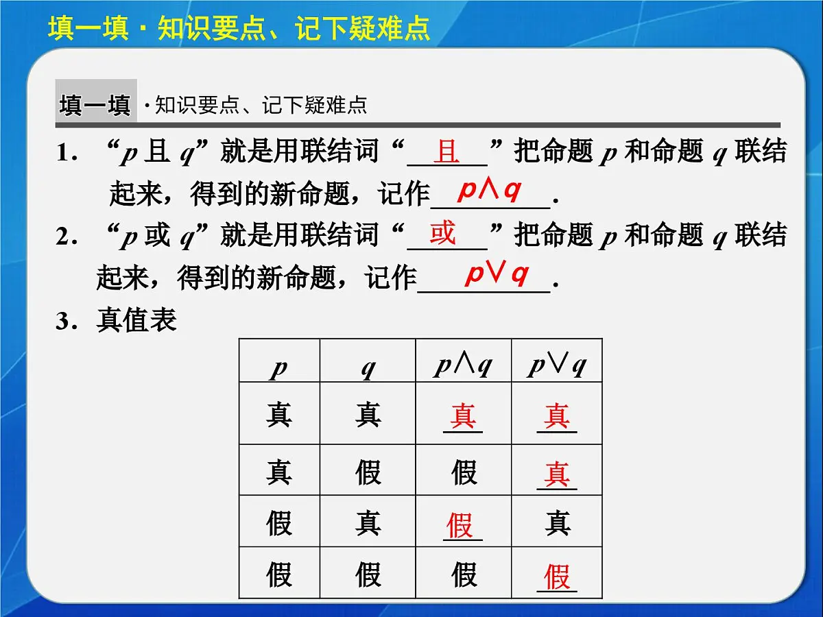 人教课标B版高中数学选修2-1 1-2-1《“且”与“或”》 教学课件第3页