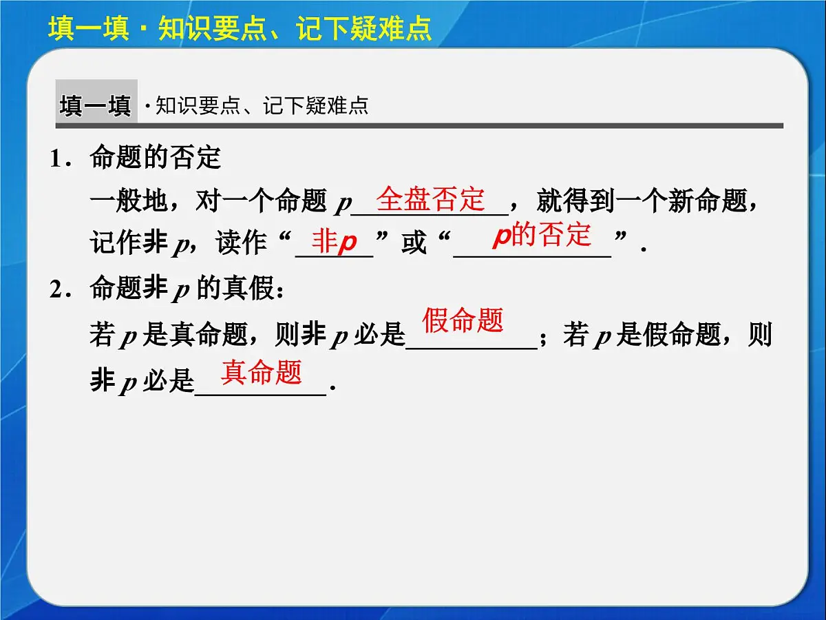 人教课标B版高中数学选修2-1 1-2-2《“非”（否定）》教学课件第3页