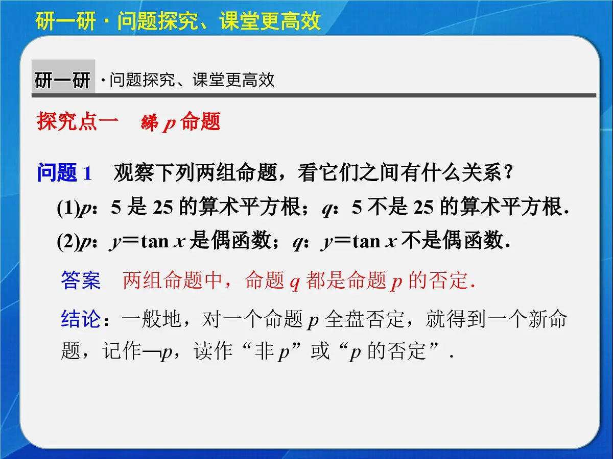 人教课标B版高中数学选修2-1 1-2-2《“非”（否定）》教学课件第4页
