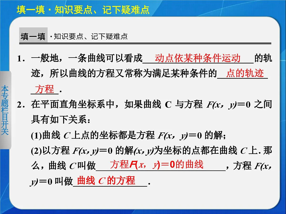 人教课标B版高中数学选修2-1 2-1-1《曲线与方程的概念》教学课件第3页