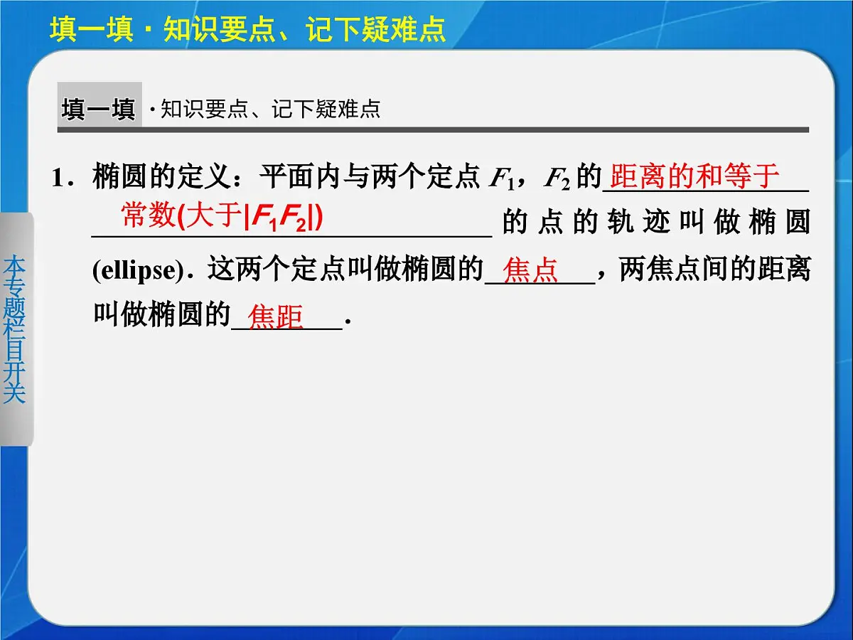 人教课标B版高中数学选修2-1 2-2-1《椭圆的标准方程（第1课时）》教学课件第3页
