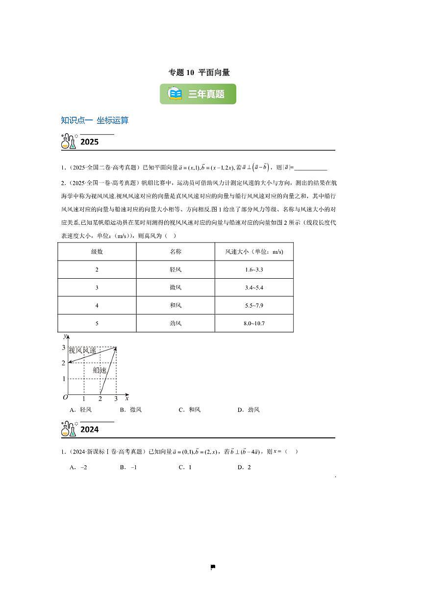 3年(2023~2025)试卷1年模拟高考数学真题分项汇编 10平面向量第1页