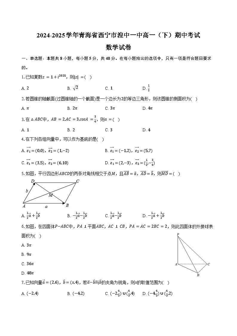 2024-2025学年青海省西宁市湟中一中高一（下）期中数学试卷（含答案）第1页