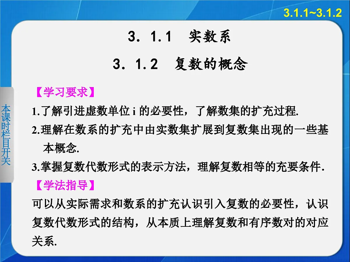 人教课标B版高中数学选修2-2 3-1-1《实数系、复数的概念》-课件第2页