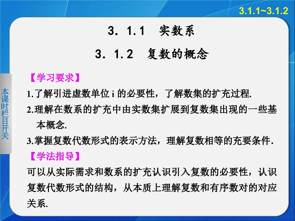 人教课标B版高中数学选修2-2 3-1-1《实数系、复数的概念》-课件第2页