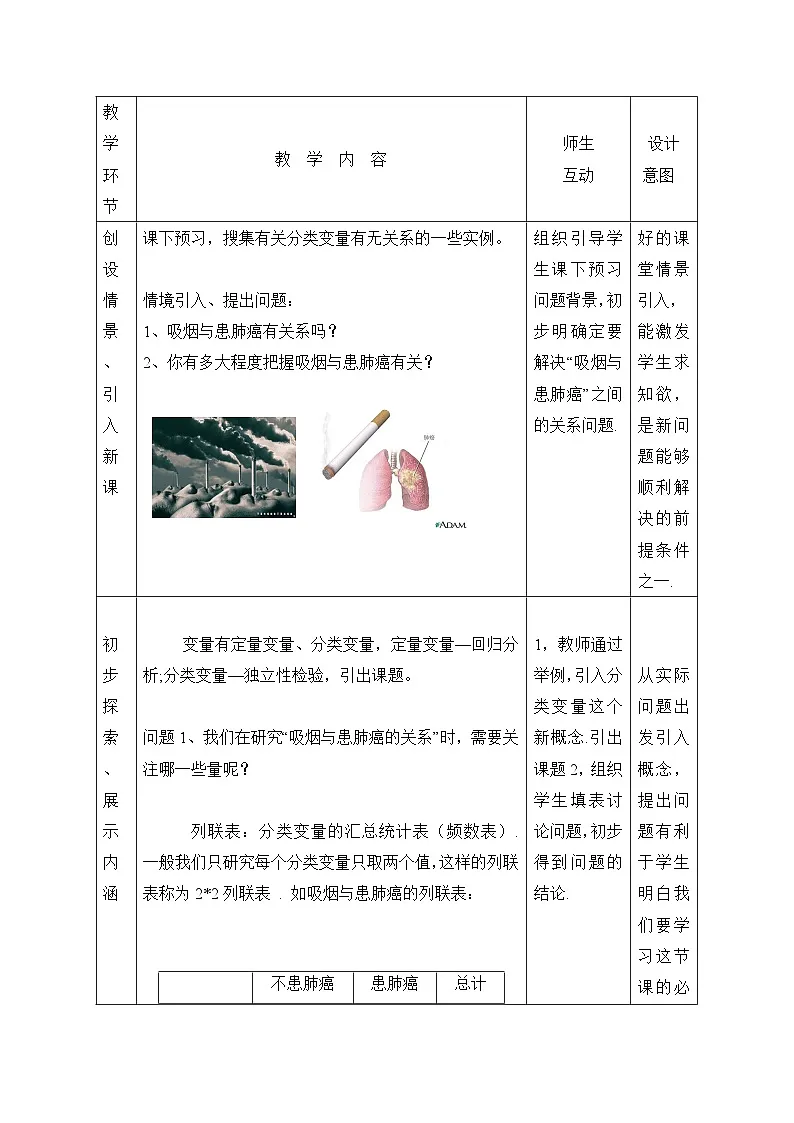 人教课标B版高中数学选修2-3 3-1《独立性检验》教学设计第2页