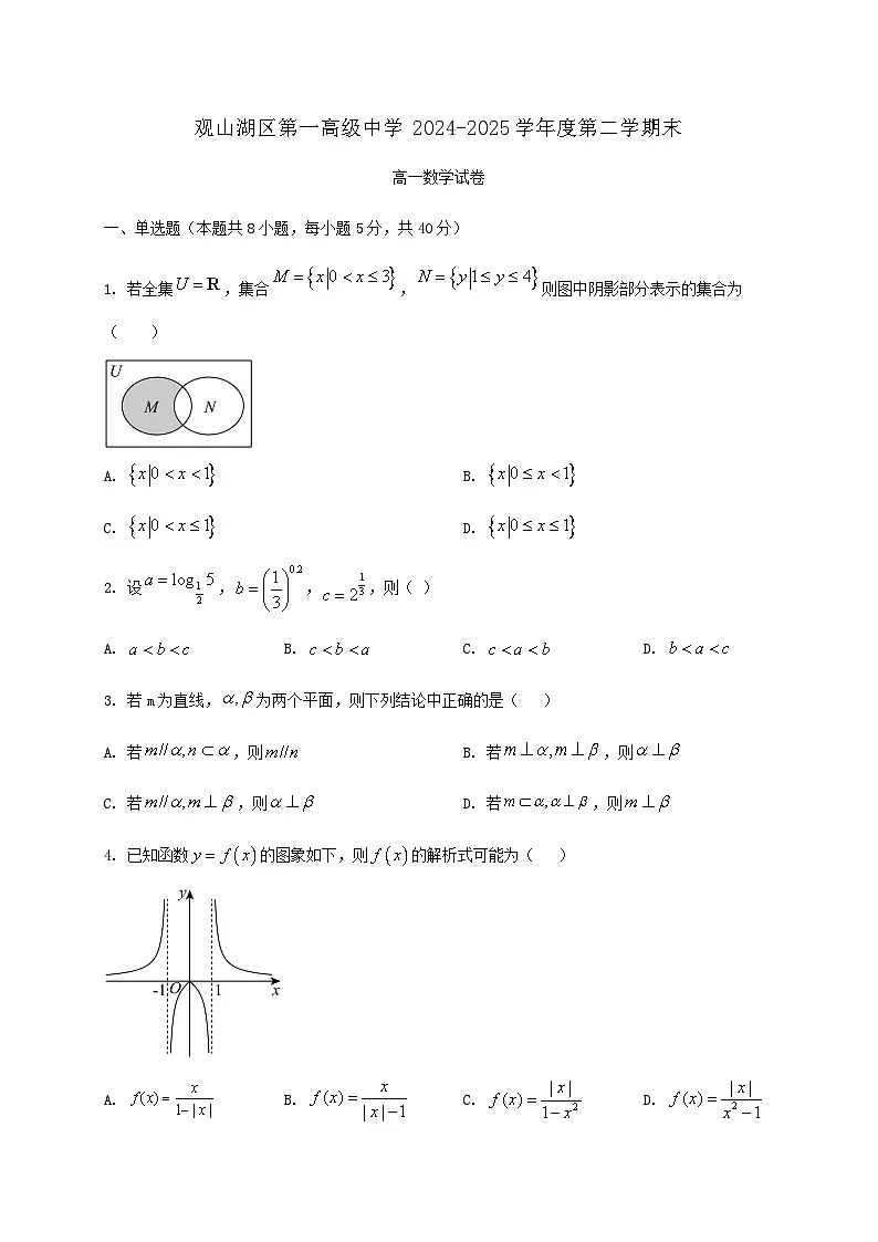 贵州省贵阳市观山湖区第一高级中学2024_2025学年高一下册期末考试数学检测试卷第1页