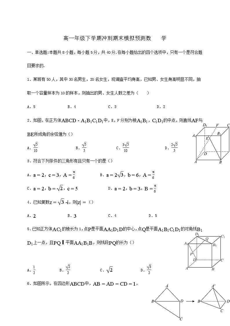 河北省邢台市宁晋县第二中学2024_2025学年高一下册期末模拟预测数学检测试卷第1页