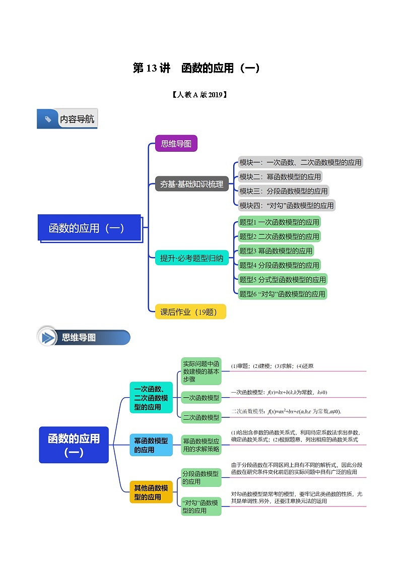第13讲 函数的应用（一）（六大题型+思维导图+知识梳理+课后作业）（人教A版2019必修第一册）（解析版）第1页