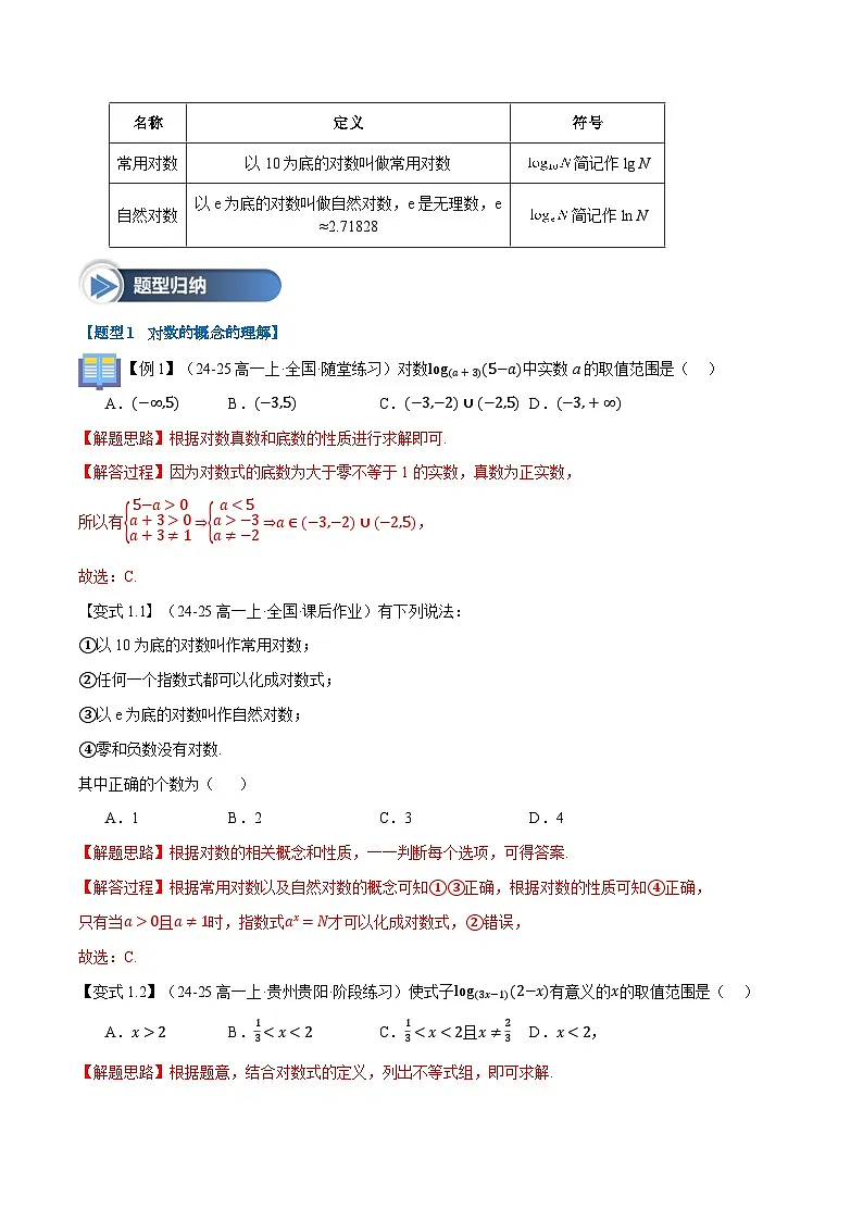 第16讲 对数（八大题型+思维导图+知识梳理+课后作业）（人教A版2019必修第一册）（解析版）第3页