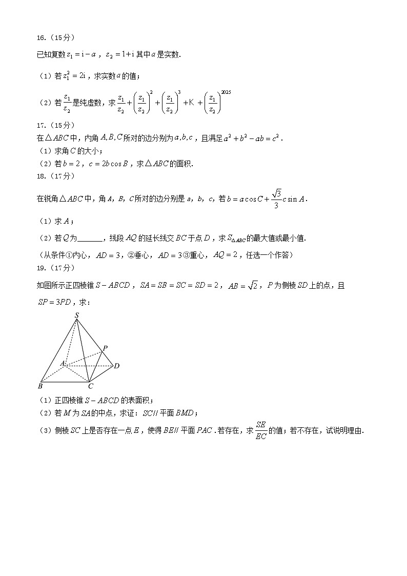 福建省漳州市2024_2025学年高一数学下学期期中测试含解析第3页