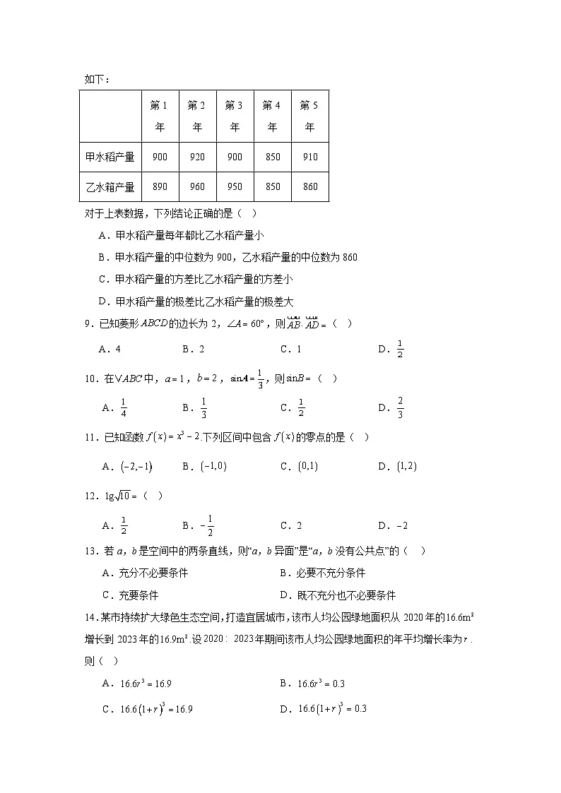 北京市2025年高二第一次普通高中学业水平合格性考试数学试卷【含答案】第2页