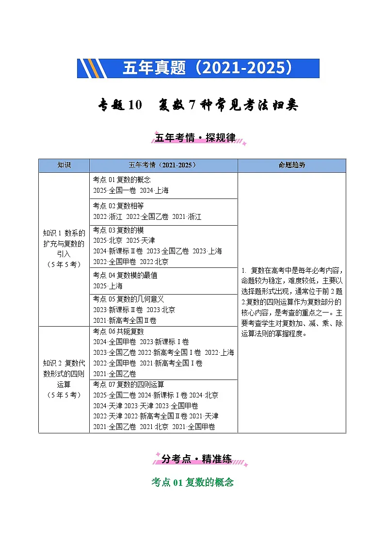 专题10 复数7种常见考法归类（原卷版）第1页