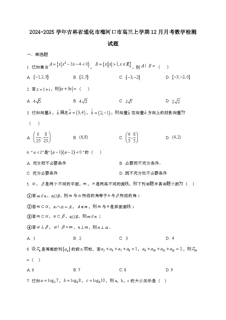 2024_2025学年吉林省通化市梅河口市高三上学期12月月考数学试卷第1页