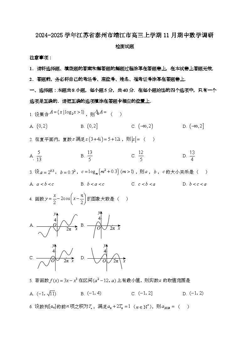 2024_2025学年江苏省泰州市靖江市高三上学期11月期中数学调研试卷第1页