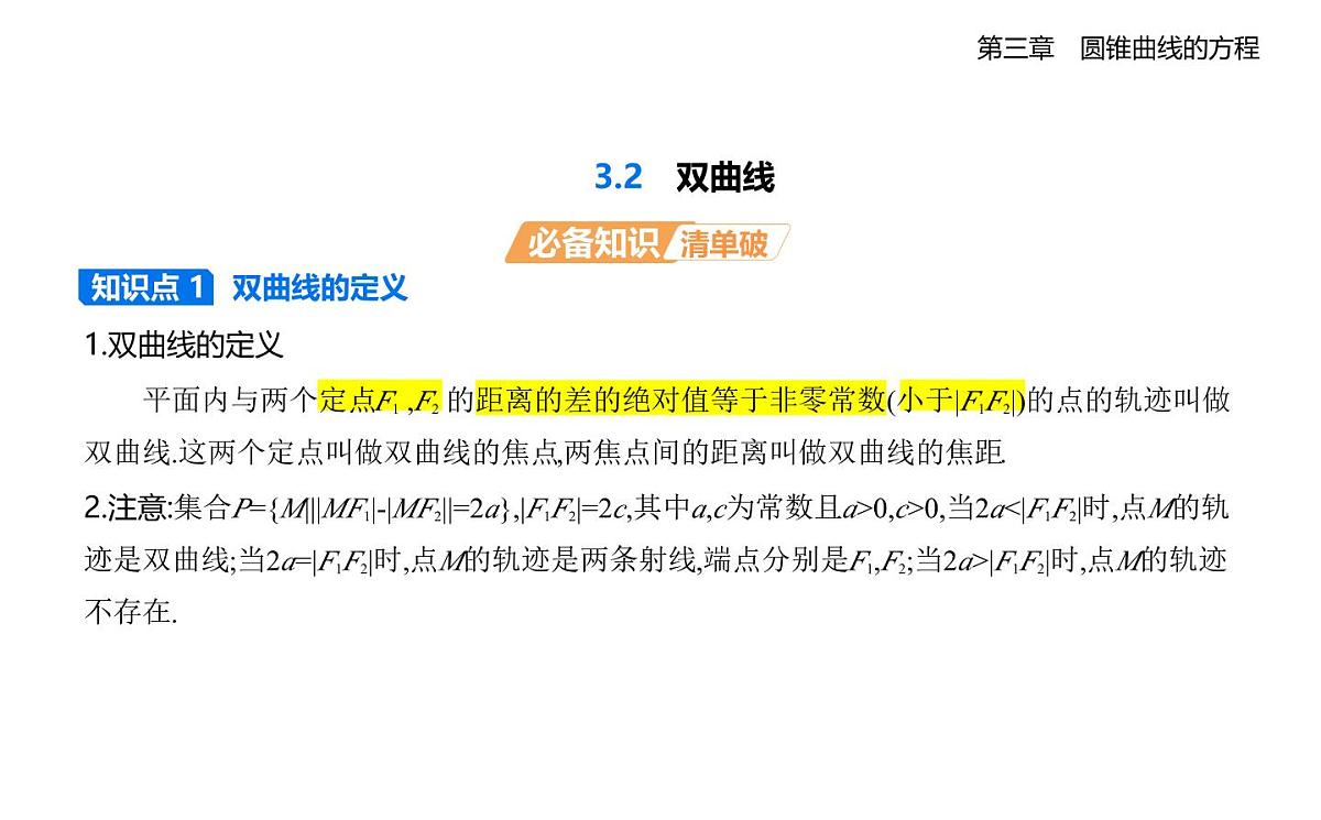 3.2　双曲线知识点串讲课件-人教A版高二上册数学（选必一）第1页