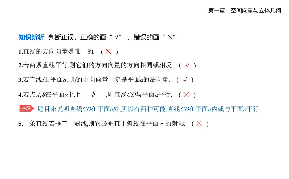 1.2.1 空间中的点、直线与空间向量 1.2.2 空间中的平面与空间向量知识点串讲课件-人教 B版高二上册数学（选必一）第6页