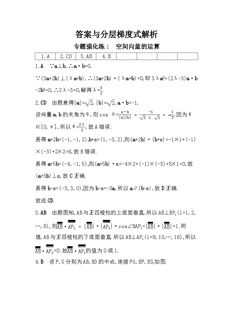 第一章 专题强化练1 空间向量的运算（含答案解析）-人教 B版高二上册数学（选必一）第3页