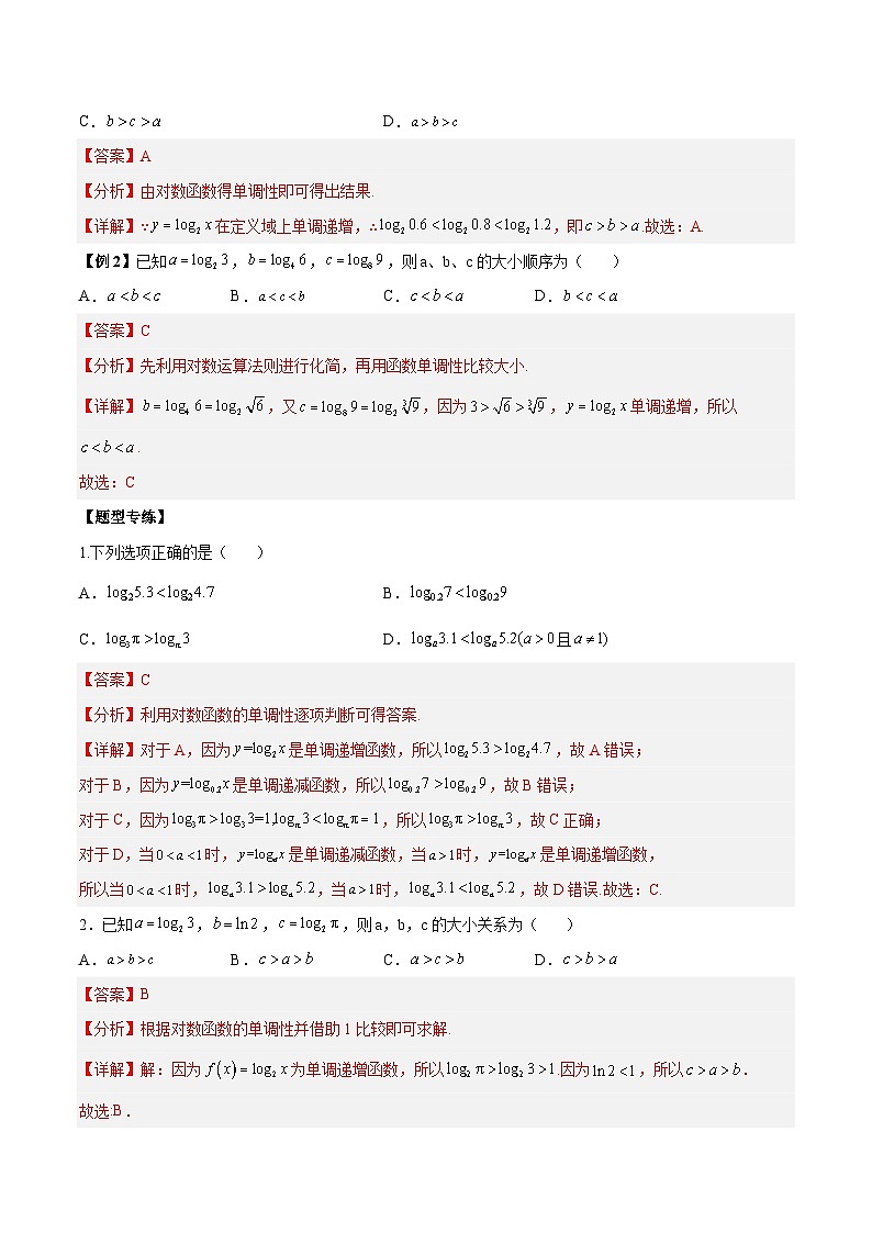 人教A版必修第一册高一数学上册同步讲与练第20讲 指对数比较大小8种常考题型总结（解析版）第2页