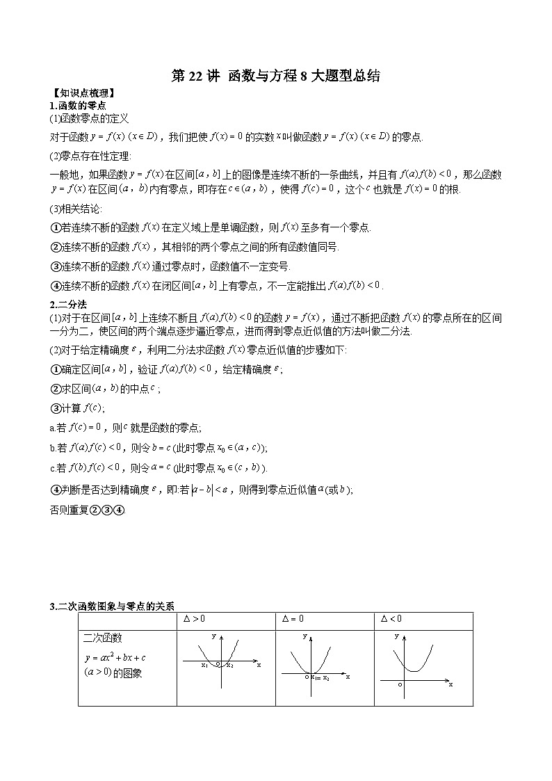 人教A版必修第一册高一数学上册同步讲与练第22讲 函数与方程8大题型总结（原卷版）第1页
