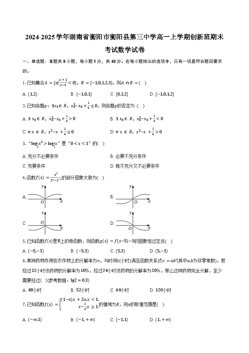 2024-2025学年湖南省衡阳市衡阳县第三中学高一上学期创新班期末考试数学试卷（含答案）第1页