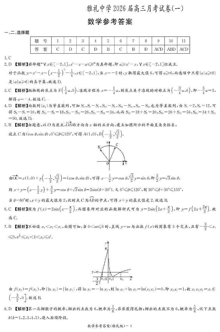 数学答案（雅礼1次）第1页