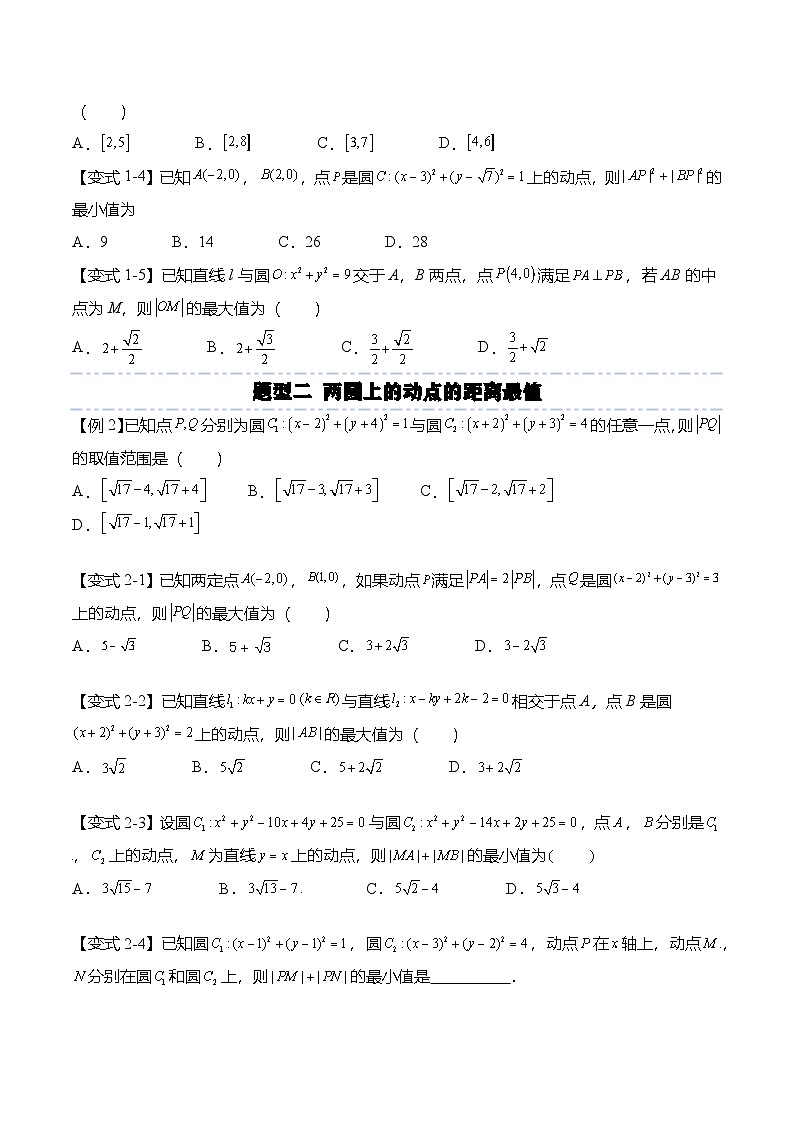 人教A版选择性必修一高二数学上册期末复习  圆专题：与圆有关的最值问题（原卷版）第3页