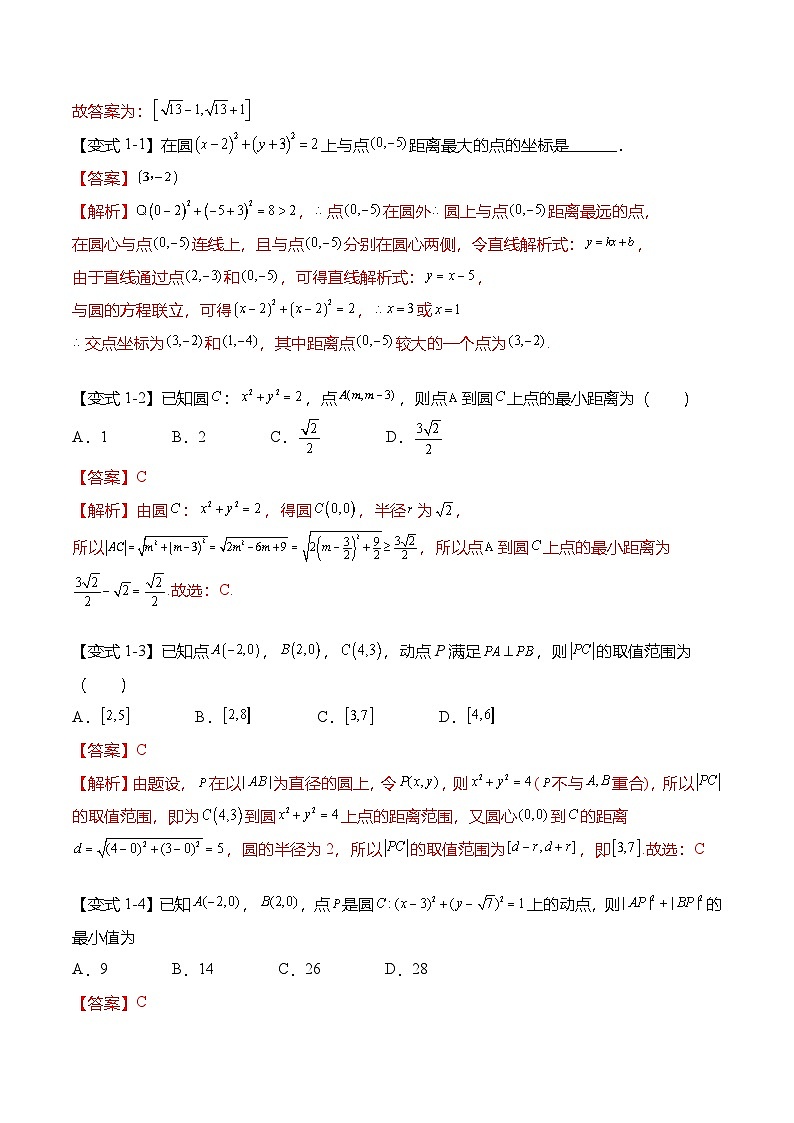 人教A版选择性必修一高二数学上册期末复习  圆专题：与圆有关的最值问题（解析版）第3页