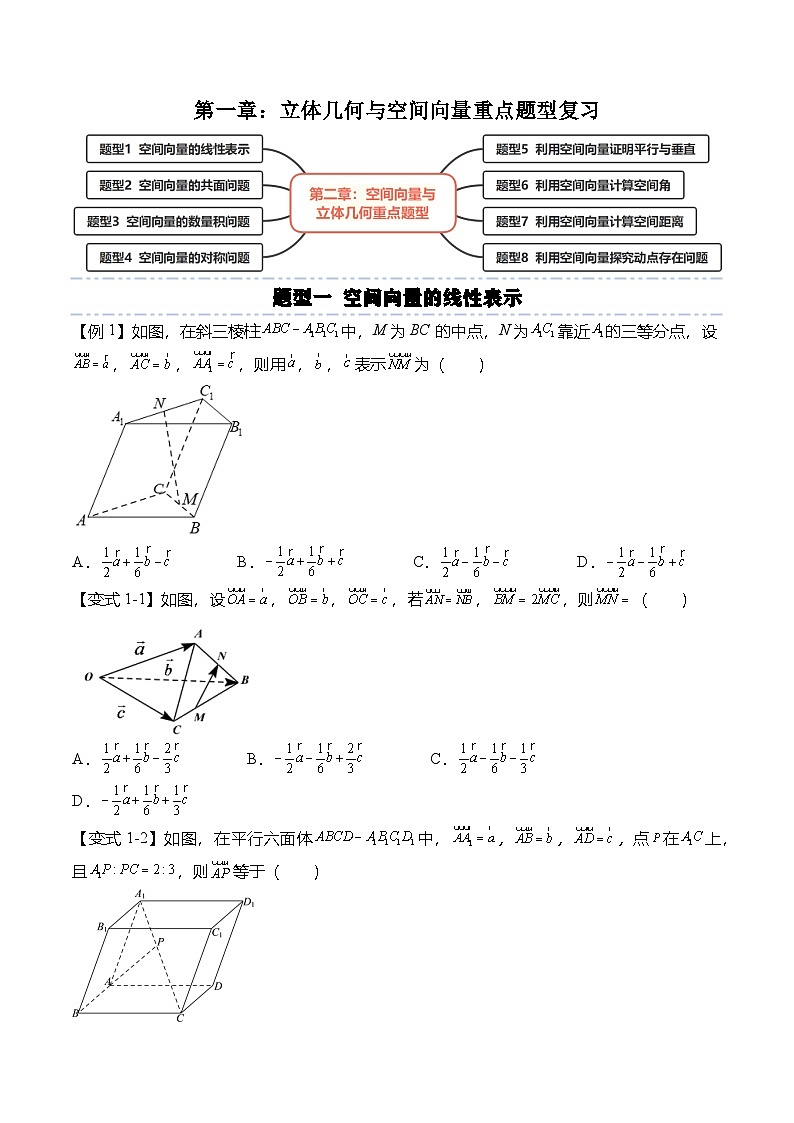 人教A版选择性必修一高二数学上册同步考点归纳讲与练 第一章：空间向量与立体几何重点题型复习+单元检测（原卷版）第1页