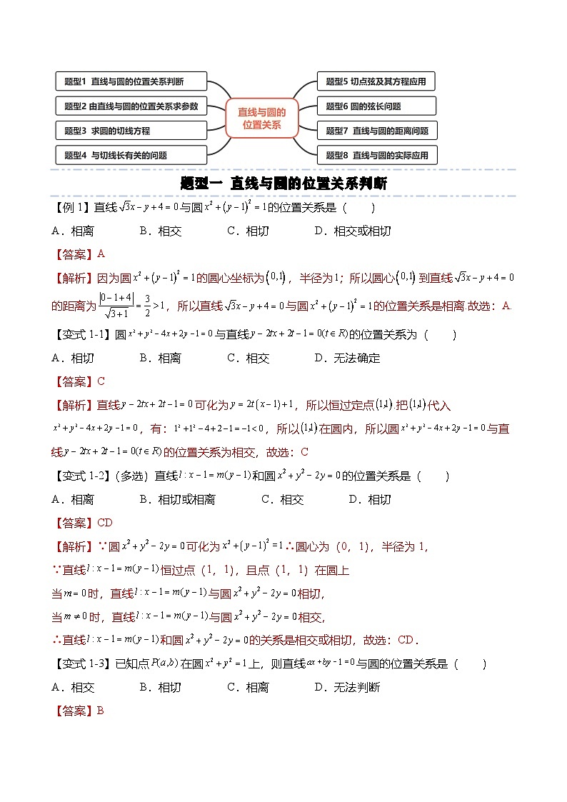 人教A版选择性必修一高二数学上册同步考点归纳讲与练 2.5.1 直线与圆的位置关系（解析版）第3页