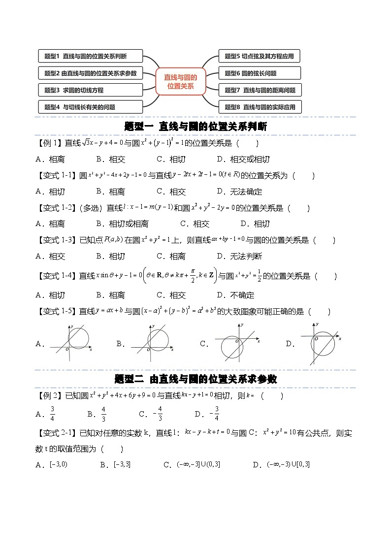 人教A版选择性必修一高二数学上册同步考点归纳讲与练 2.5.1 直线与圆的位置关系（原卷版）第3页