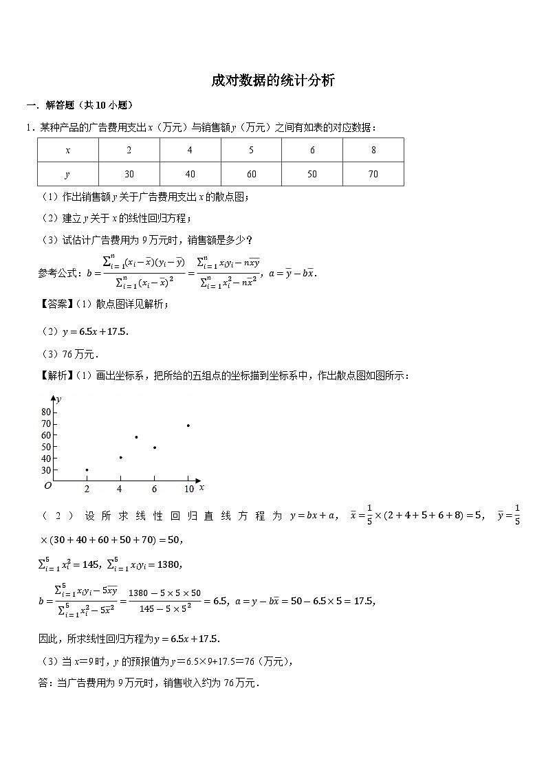 计算专练15 成对数据的统计分析 (教师版)第1页