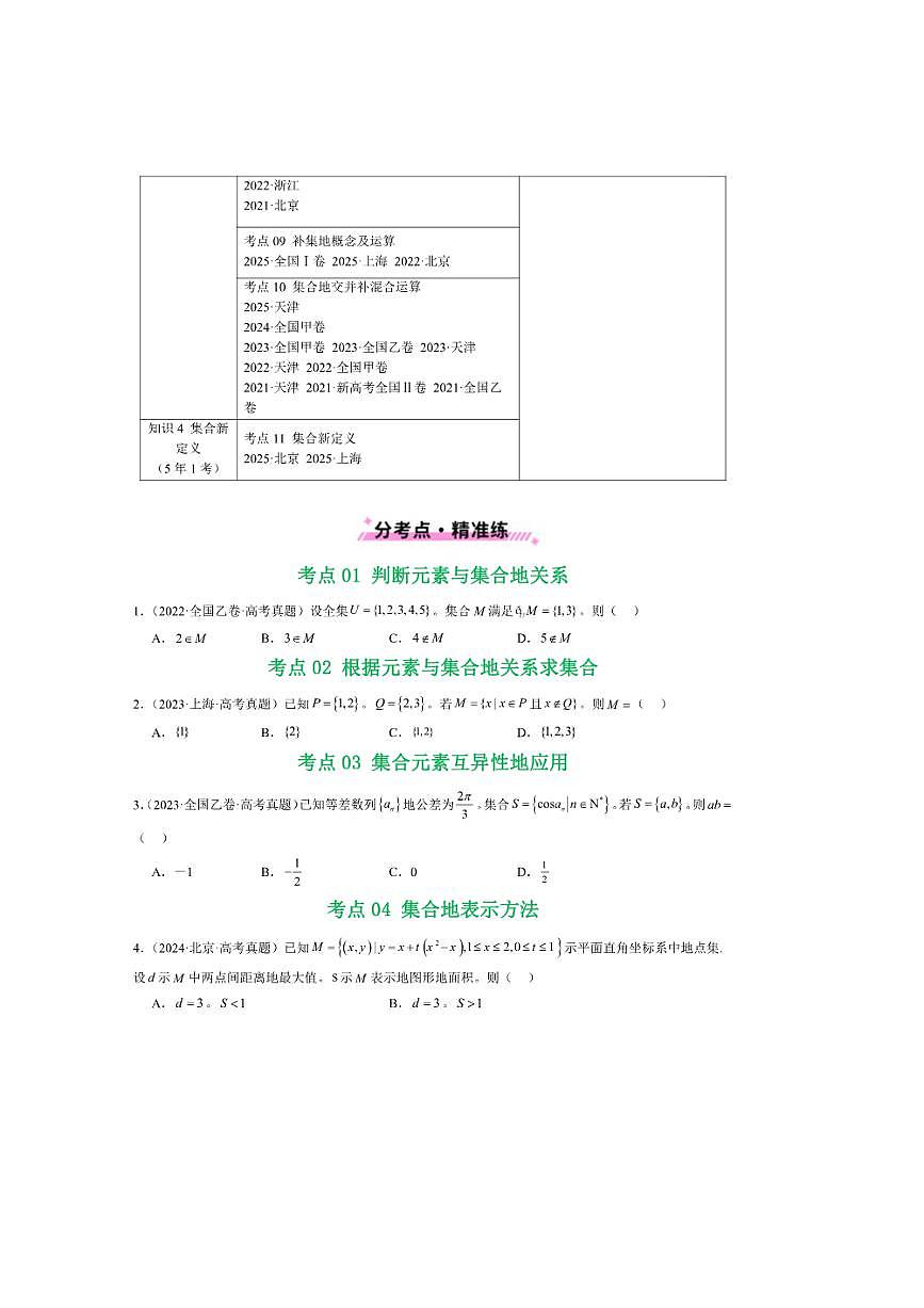 2021～2025年五年高考数学真题分类汇编(通用版)专题01集合11种常见考法归类试卷(学生版+解析)第2页