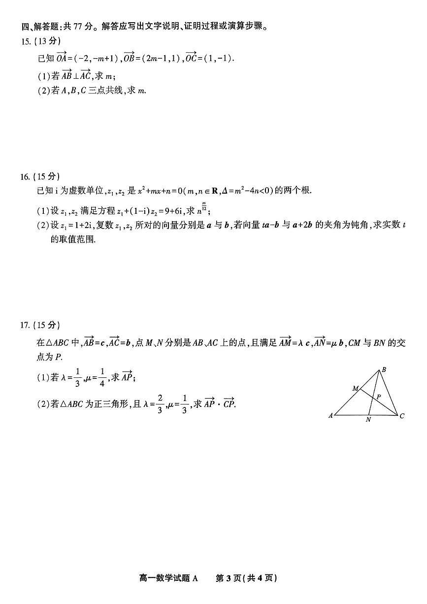 安徽省皖江名校2024-2025学年高一下学期5月月考试题数学试卷+答案第3页