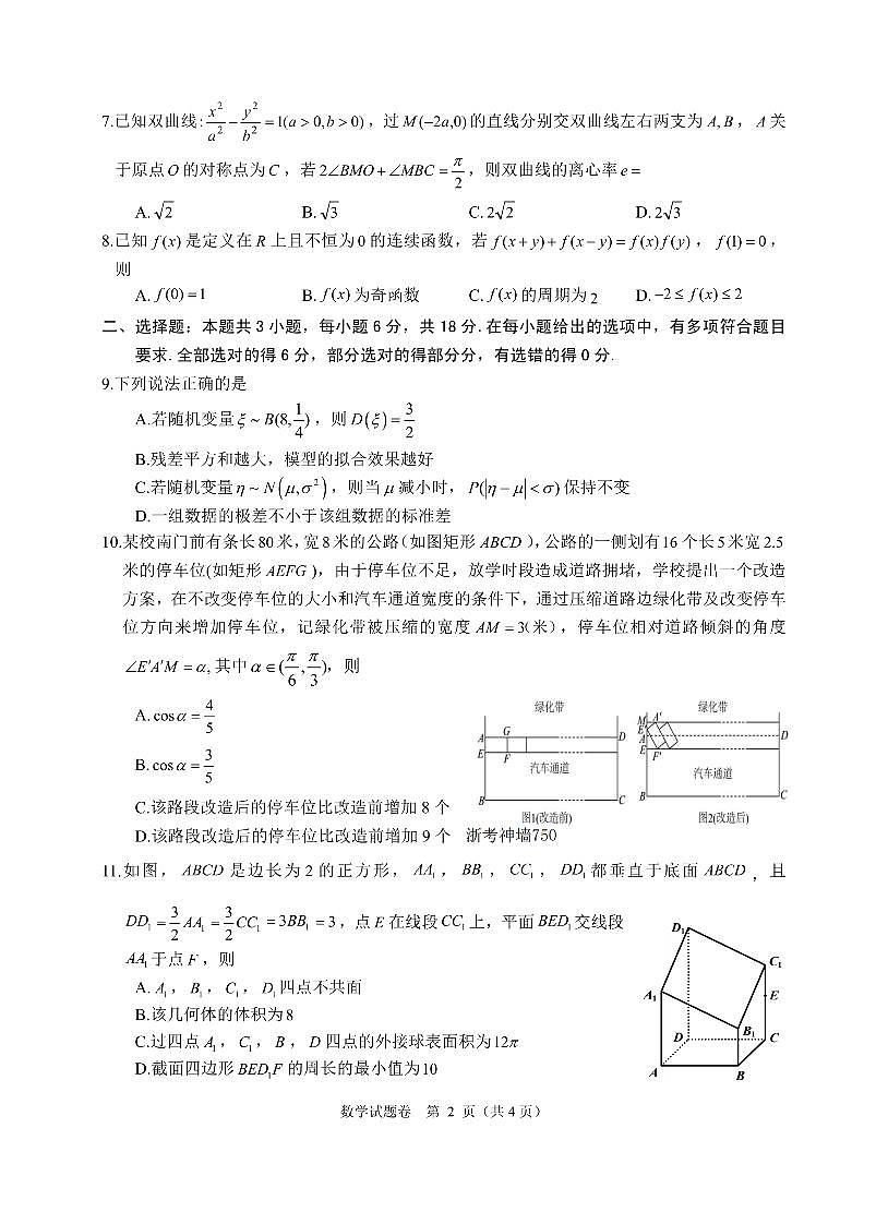 浙江省稽阳联谊学校2024-2025学年高三上学期11月联考数学试卷+答案第2页