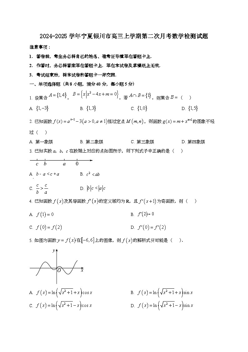 2024~2025学年宁夏银川市高三上册第二次月考数学试卷[有解析]第1页