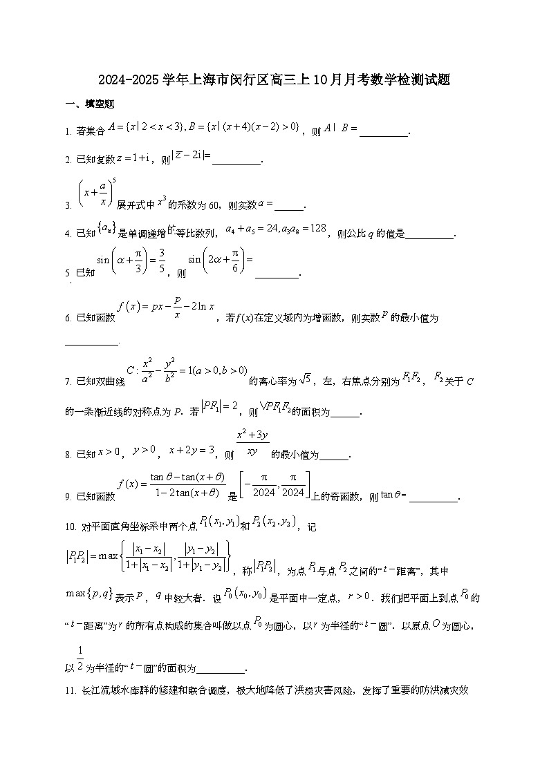 2024~2025学年上海市闵行区高三上10月月考数学试卷第1页