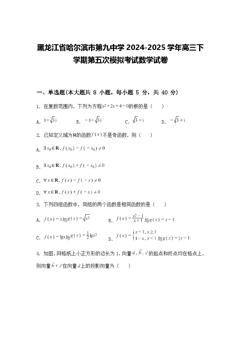 黑龙江省哈尔滨市第九中学2024-2025学年高三下学期第五次模拟考试数学试卷（含答案解析）第1页