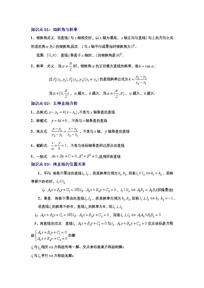人教A版（2019）高二数学选择性必修第一册2.1-2.3直线的方程及位置关系（思维导图，知识梳理，常见题型，专题训练）解析版第2页