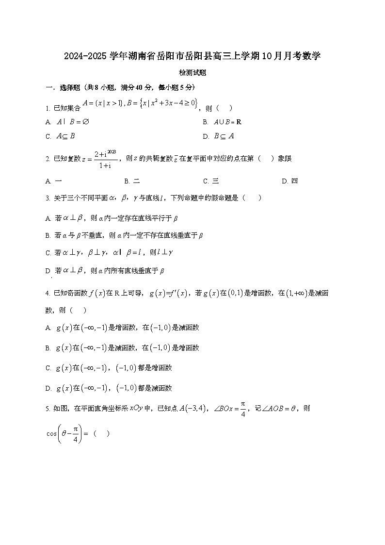 2024~2025学年湖南省岳阳市岳阳县高三上学期10月月考数学试卷第1页