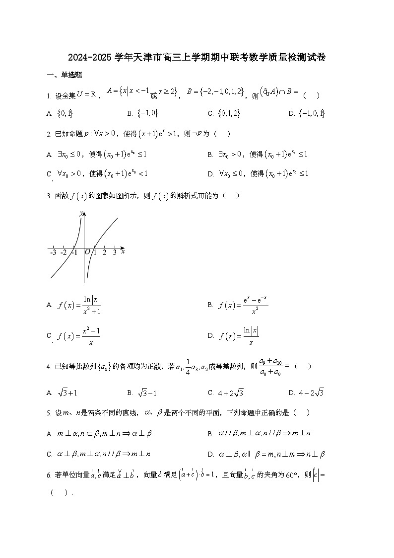 2024~2025学年天津市高三上学期期中联考数学试卷第1页