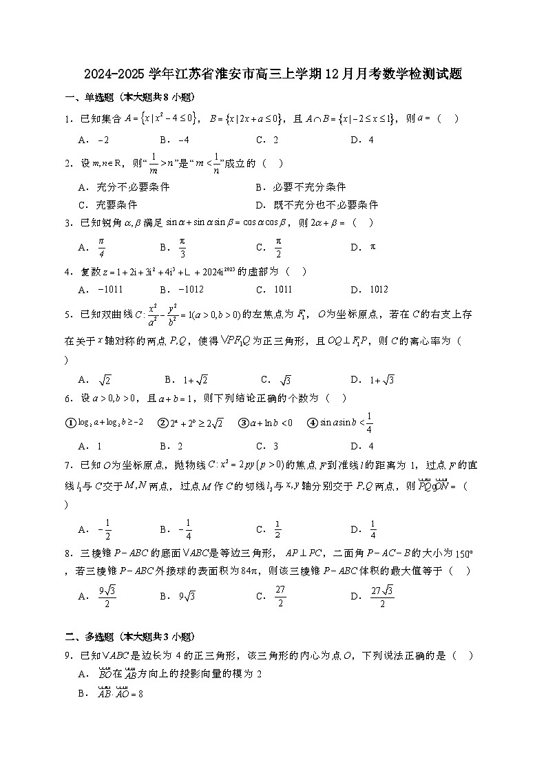 2024~2025学年江苏省淮安市高三上学期12月月考数学试卷【有解析】第1页