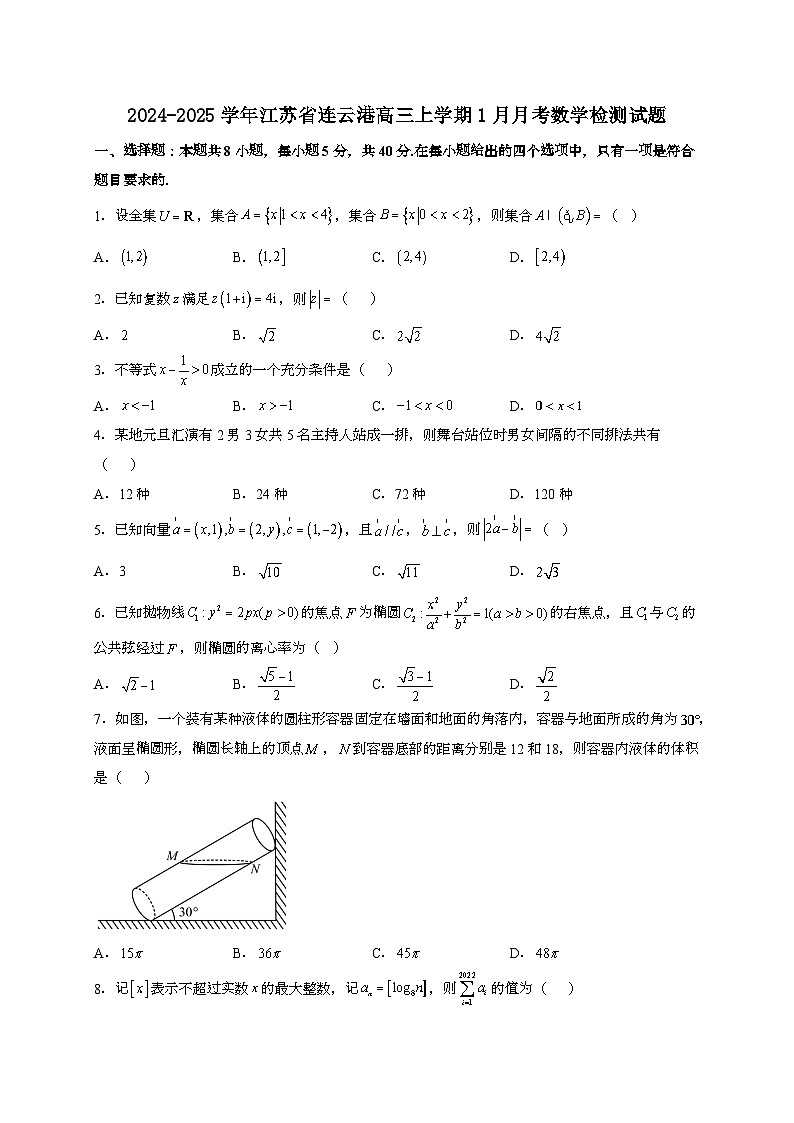 2024~2025学年江苏省连云港高三上学期1月月考数学试卷【有解析】第1页