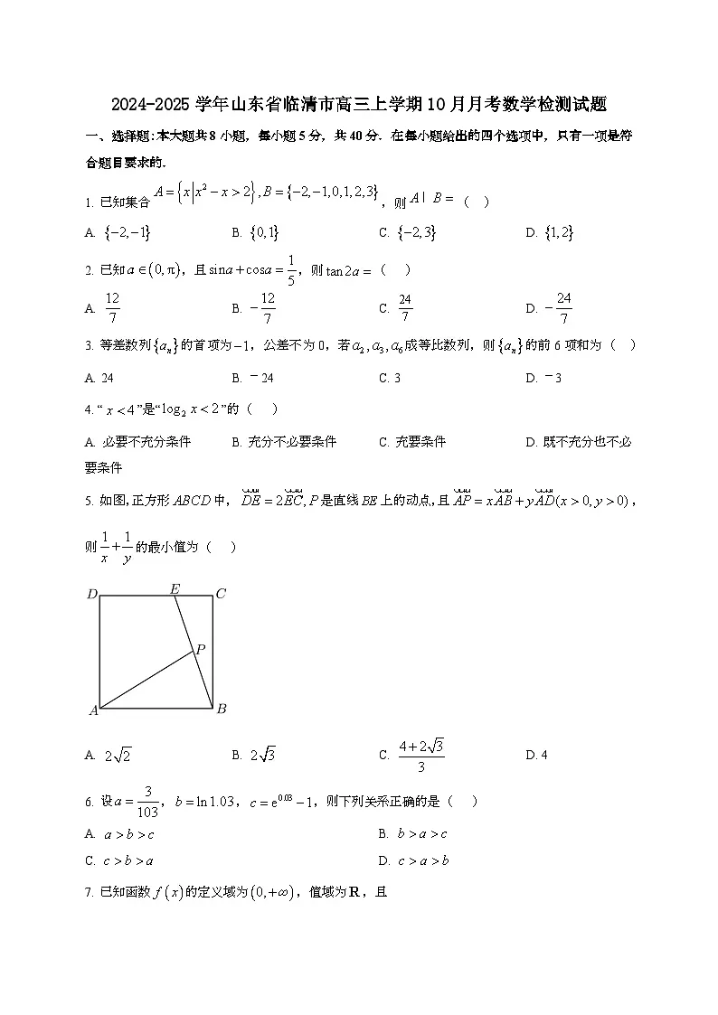 2024~2025学年山东省临清市高三上学期10月月考数学试卷第1页