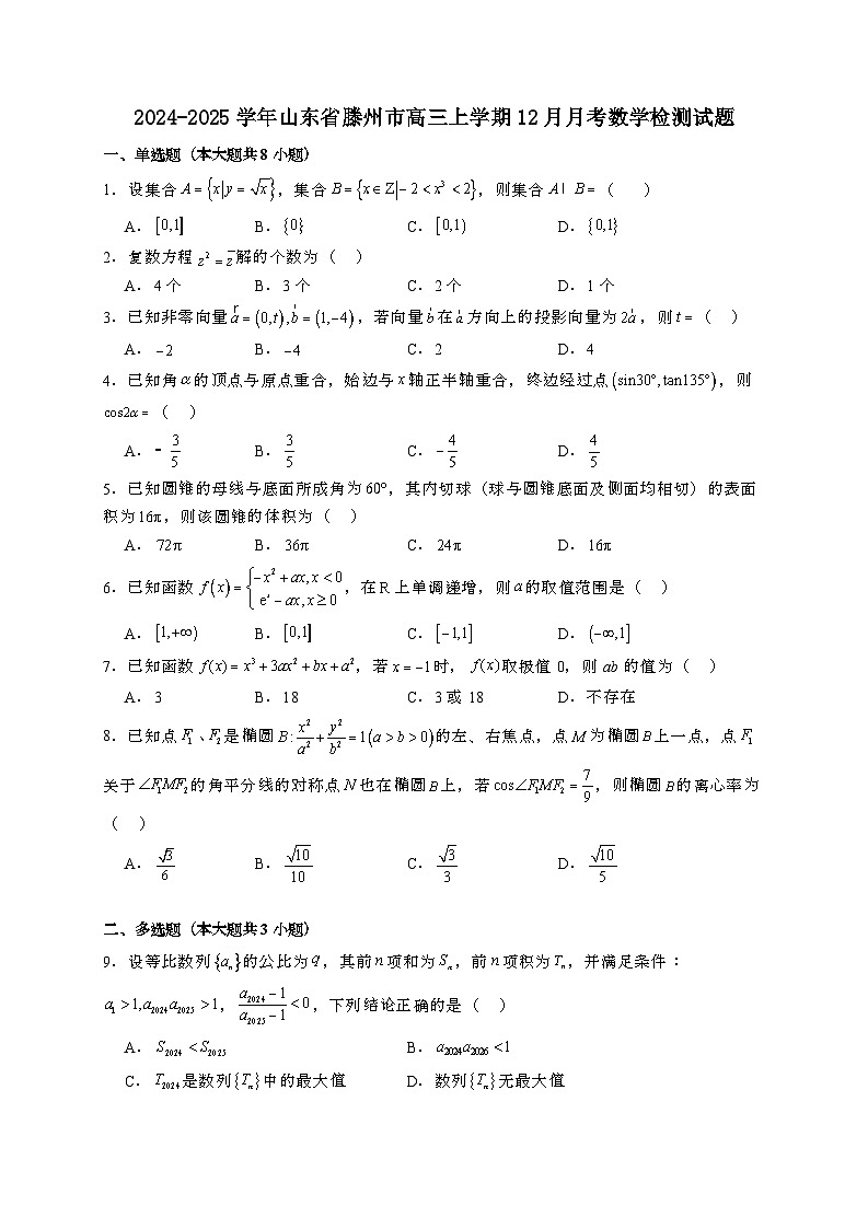 2024~2025学年山东省滕州市高三上学期12月月考数学试卷【有解析】第1页